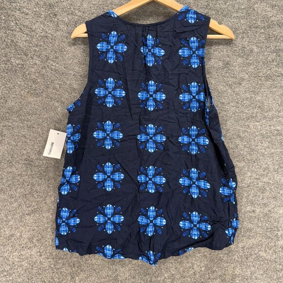 New Sonoma Blouse Women M Medium Blue Floral V-Neck Sleeveless Wide Strap Rayon - Picture 2 of 9